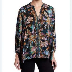 Johnny Was Blouse Embroidered Floral Boho Tunic Long Sleeve‎ Top